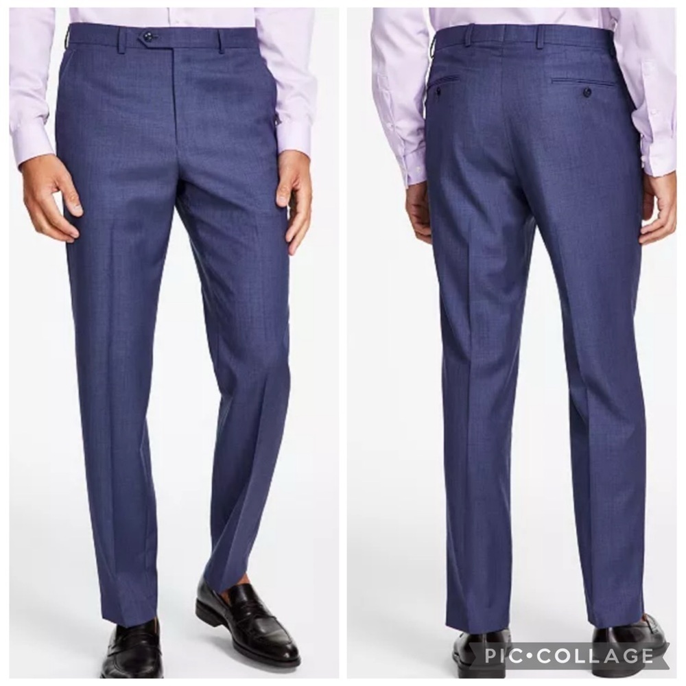 NWT Michael Kors Malone Light Blue Classic-Fit Wool-Blend Stretch Pants 42Wx30